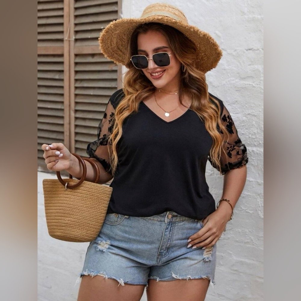 Plus Size lace sleeve top